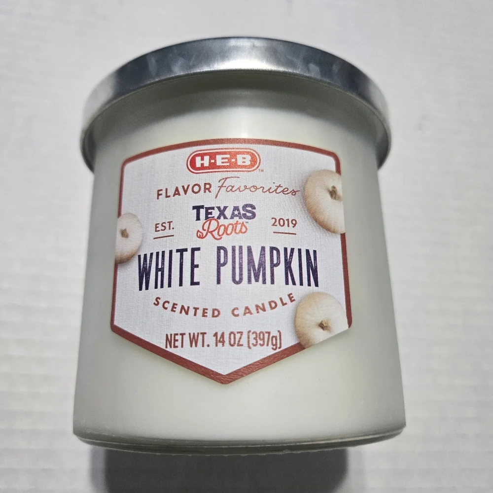 HEB Texas Roots WHITE PUMPKIN Candle 2 Wick Candle NEW